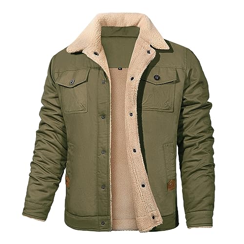 Vancavoo Winterjacke Herren Fleecejacke Übergangsjacke Winter Jacke Wärme Fleece Gefütterte Jacken Stehkragen Winterparka mit Taschen,Armeegrün,XL von Vancavoo