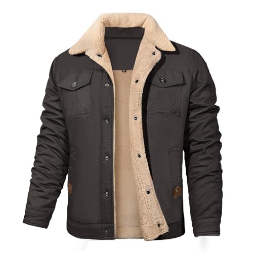 Vancavoo Winterjacke Herren Fleecejacke Übergangsjacke Winter Jacke Wärme Fleece Gefütterte Jacken Stehkragen Winterparka mit Taschen,Dunkelgrau,XXL von Vancavoo