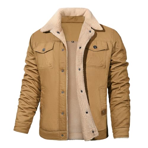 Vancavoo Winterjacke Herren Fleecejacke Übergangsjacke Winter Jacke Wärme Fleece Gefütterte Jacken Stehkragen Winterparka mit Taschen,Helles Khaki,L von Vancavoo