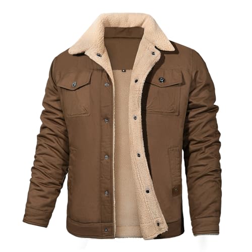 Vancavoo Winterjacke Herren Fleecejacke Übergangsjacke Winter Jacke Wärme Fleece Gefütterte Jacken Stehkragen Winterparka mit Taschen,Kaffee,L von Vancavoo