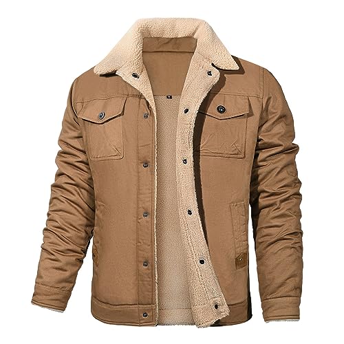 Vancavoo Winterjacke Herren Fleecejacke Übergangsjacke Winter Jacke Wärme Fleece Gefütterte Jacken Stehkragen Winterparka mit Taschen,Khaki,M von Vancavoo