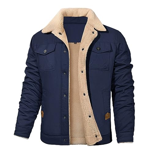 Vancavoo Winterjacke Herren Fleecejacke Übergangsjacke Winter Jacke Wärme Fleece Gefütterte Jacken Stehkragen Winterparka mit Taschen,Marineblau,L von Vancavoo