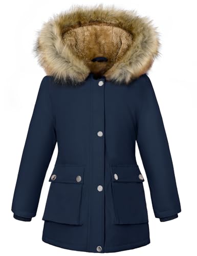 Vancavoo Winterjacke Mädchen Winter Jacke Teenager Wintermantel Länge Steppjacke Warmer Parka Kinder Mantel Kinderjacken mit Kapuze Outdoor,Marineblau,125-135CM von Vancavoo