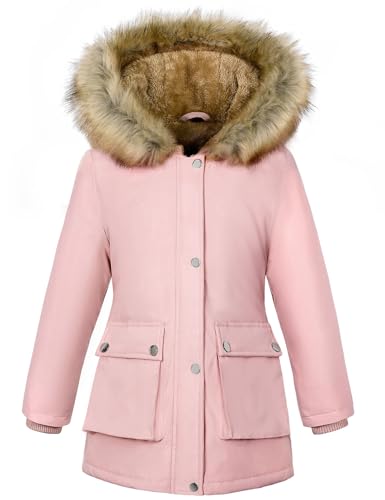 Vancavoo Winterjacke Mädchen Winter Jacke Teenager Wintermantel Länge Steppjacke Warmer Parka Kinder Mantel Kinderjacken mit Kapuze Outdoor,Rosa,135-145CM von Vancavoo