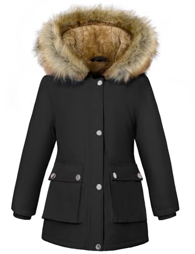 Vancavoo Winterjacke Mädchen Winter Jacke Teenager Wintermantel Länge Steppjacke Warmer Parka Kinder Mantel Kinderjacken mit Kapuze Outdoor,Schwarz,145-155CM von Vancavoo