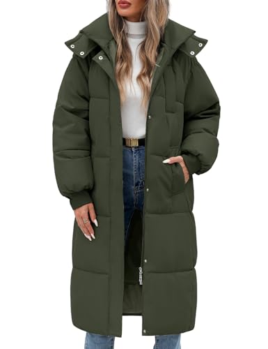 Vancavoo Wintermäntel Damen Lang Daunenmantel Winter Winterjacke Warm Steppmantel Jacke Mantel Daunenjacke Steppjacke mit Kapuze,Armeegrün,L von Vancavoo