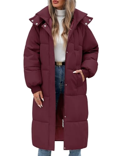 Vancavoo Wintermäntel Damen Lang Daunenmantel Winter Winterjacke Warm Steppmantel Jacke Mantel Daunenjacke Steppjacke mit Kapuze,Fuchsie,XL von Vancavoo