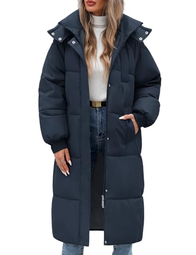 Vancavoo Wintermäntel Damen Lang Daunenmantel Winter Winterjacke Warm Steppmantel Jacke Mantel Daunenjacke Steppjacke mit Kapuze,Marineblau,M von Vancavoo