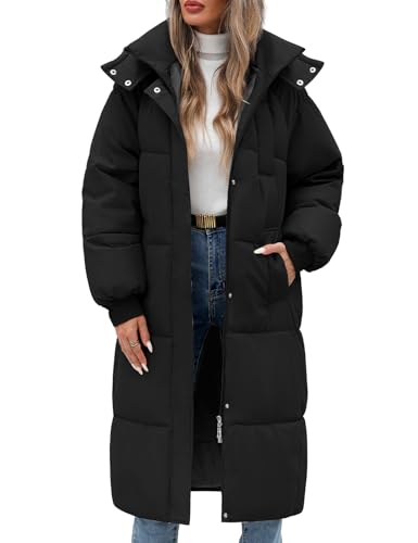 Vancavoo Wintermäntel Damen Lang Daunenmantel Winter Winterjacke Warm Steppmantel Jacke Mantel Daunenjacke Steppjacke mit Kapuze,Schwarz,XL von Vancavoo