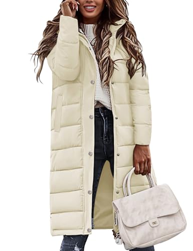 Vancavoo Wintermäntel Damen Lang Steppmantel Winter Daunenmantel Warm Jacke Mantel Daunenjacke Steppjacke mit Kapuze und Reißverschluss,Beige,XXL von Vancavoo