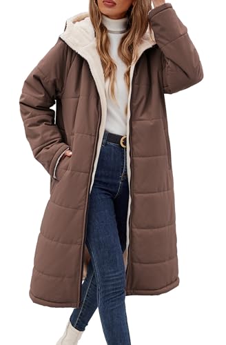 Vancavoo Wintermantel Damen Lang Winterjacke Warm Gefüttert Winterparka Winter Jacke Mantel Parka Steppmantel Daunenmantel mit Kapuze,Kaffee,L von Vancavoo