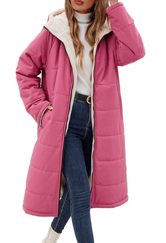 Vancavoo Wintermantel Damen Lang Winterjacke Warm Gefüttert Winterparka Winter Jacke Mantel Parka Steppmantel Daunenmantel mit Kapuze,Ziegelrot,XL von Vancavoo