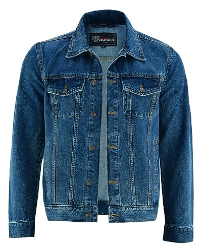 Vance Herren Heavy Duty Trucker Denim Button Front Motorradjacke, Blau, XXX-Large von Vance Leather
