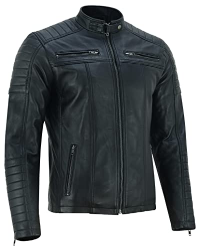 Vance Herren Echtleder Bikerjacke aus 100% Lammleder (as3, alpha, xx_l, regular, regular, Schwarz) von Vance The Leather Company