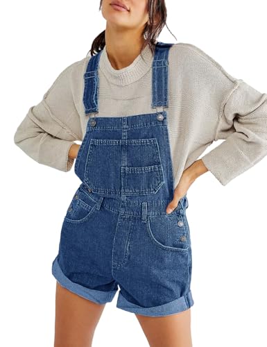 Vanchenl Damen Casual Denim Overall Shorts Lose Verstellbare Träger Latzhose Bib Jeans Shortalls Rompers Hosen Dunkelblau XL von Vanchenl