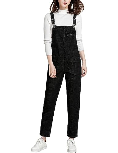 Vanchenl Damen Casual Loose Denim Latzhose Bib Verstellbare Jean Overalls Romper Jumpsuit Harem Hosen (Schwarz,M) von Vanchenl