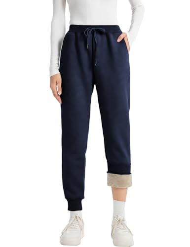 Vanchenl Damen Sherpa Gefütterte Jogginghose Winter Sportlich Laufen Jogger Fleece Hose Blau gerippt XL von Vanchenl