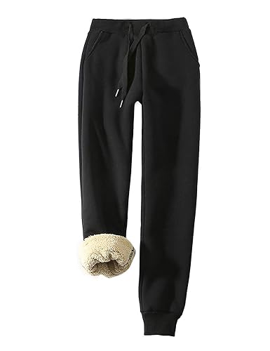 Vanchenl Damen Sherpa Gefütterte Jogginghose Winter Sportlich Laufen Jogger Fleece Hose Schwarz gerippt M von Vanchenl