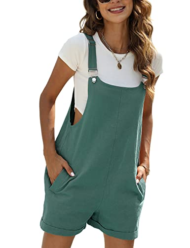 Vanchenl Damen Sommer Kurze Latzhose Lässig Verstellbare Träger Lätzchen Baumwolle Leinen Overalls mit Taschen (Dunkelgrün,M) von Vanchenl