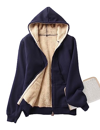 Vanchenl Damen Winter Sherpa Fleece Gefüttert Hoodies Zip Up Warm Sweatshirt Jacke Mantel Blau M von Vanchenl