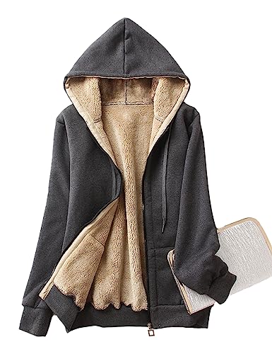 Vanchenl Damen Winter Sherpa Fleece Gefüttert Hoodies Zip Up Warm Sweatshirt Jacke Mantel Dunkelgrau L von Vanchenl