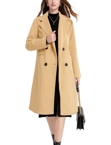 Vanchenl Damen Winter Wollmischung Mantel Kerbe Revers Doppelreihig Lässig Mittel Lang Erbsenmantel Trench Jacken Outwear Aprikose M von Vanchenl