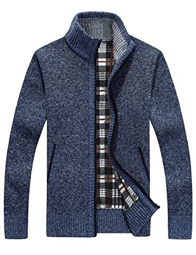Vanchenl Herren Casual Full Zip Cardigans Slim Fit Thick Stand Kragen Strickpullover Jacke mit Taschen Blau L von Vanchenl