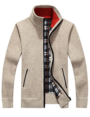 Vanchenl Herren Casual Full Zip Cardigans Slim Fit Thick Stand Kragen Strickpullover Jacke mit Taschen Khaki XL von Vanchenl