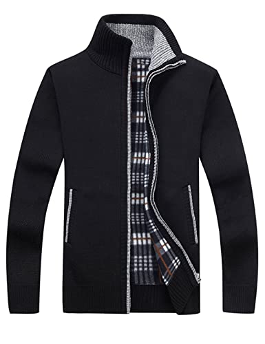 Vanchenl Herren Casual Full Zip Cardigans Slim Fit Thick Stand Kragen Strickpullover Jacke mit Taschen Schwarz M von Vanchenl