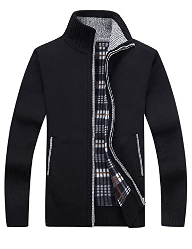 Vanchenl Herren Casual Full Zip Cardigans Slim Fit Thick Stand Kragen Strickpullover Jacke mit Taschen Schwarz S von Vanchenl