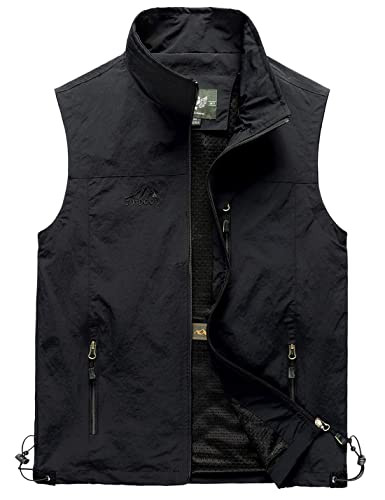 Vanchenl Herren Casual Utility Reisen Angeln Weste Outdoor Arbeit Leichtgewicht Safari Foto Multi Taschen Westen Schwarz M von Vanchenl