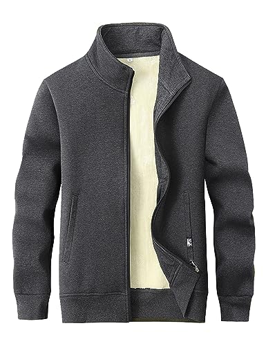 Vanchenl Herren Casual Warm Fleece Sherpa Gefüttert Strickjacke Winter Full Zip Langarm Crew Neck Jacke Sweatshirt Tops Mantel (Dunkelgrau,S) von Vanchenl
