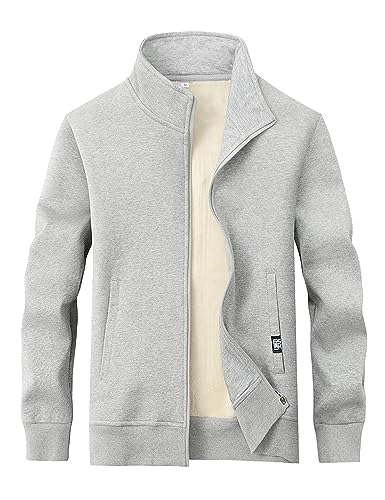 Vanchenl Herren Casual Warm Fleece Sherpa Gefüttert Strickjacke Winter Full Zip Langarm Crew Neck Jacke Sweatshirt Tops Mantel (Hellgrau,M) von Vanchenl