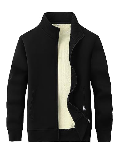 Vanchenl Herren Casual Warm Fleece Sherpa Gefüttert Strickjacke Winter Full Zip Langarm Crew Neck Jacke Sweatshirt Tops Mantel (Schwarz,S) von Vanchenl