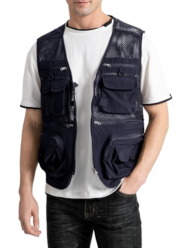 Vanchenl Herren Outdoor Arbeit Mesh Angeln Weste Utility Multi Pocket Schießen Safari Reise Fotografie Waistcoatt Blau S von Vanchenl