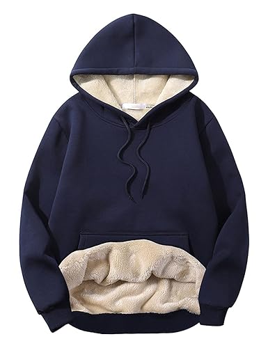 Vanchenl Herren Winter Sherpa Gefütterte Hoodies Sweatshirt Warmes Fleece Langarm Crewneck Pullover Tops Blaue Kapuzenpullover M von Vanchenl