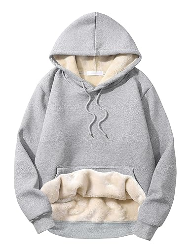 Vanchenl Herren Winter Sherpa Gefütterte Hoodies Sweatshirt Warmes Fleece Langarm Crewneck Pullover Tops Graue Kapuzenpullover XL von Vanchenl