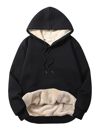 Vanchenl Herren Winter Sherpa Gefütterte Hoodies Sweatshirt Warmes Fleece Langarm Crewneck Pullover Tops Schwarze Kapuzenpullover S von Vanchenl