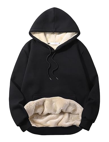 Vanchenl Herren Winter Sherpa Gefütterte Hoodies Sweatshirt Warmes Fleece Langarm Crewneck Pullover Tops Schwarze Kapuzenpullover XL von Vanchenl