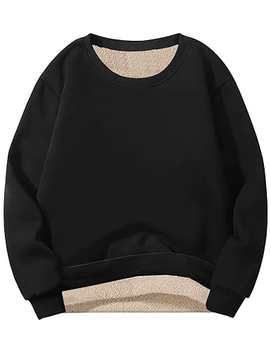 Vanchenl Herren Winter Sherpa Gefütterte Hoodies Sweatshirt Warmes Fleece Langarm Crewneck Pullover Tops Schwarze Sweatshirts L von Vanchenl