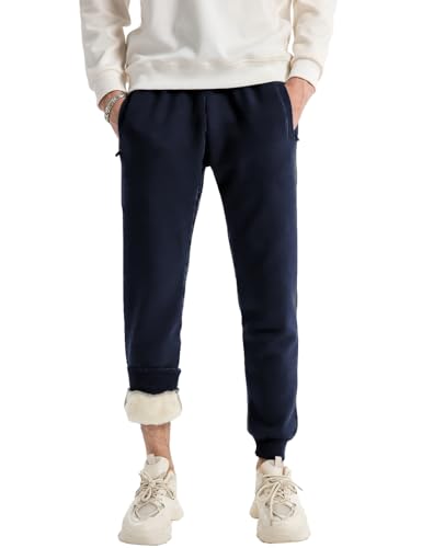 Vanchenl Herren Winter Warm Casual Fleece Sweatpants Kordelzug Sherpa Gefüttert Sweatpants Sportliche Joggerhose mit Taschen Blau L von Vanchenl