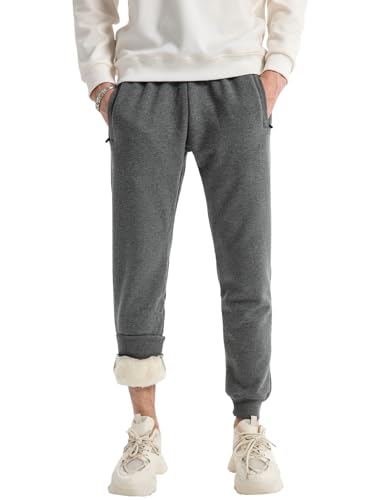 Vanchenl Herren Winter Warm Casual Fleece Sweatpants Kordelzug Sherpa Gefüttert Sweatpants Sportliche Joggerhose mit Taschen Grau L von Vanchenl