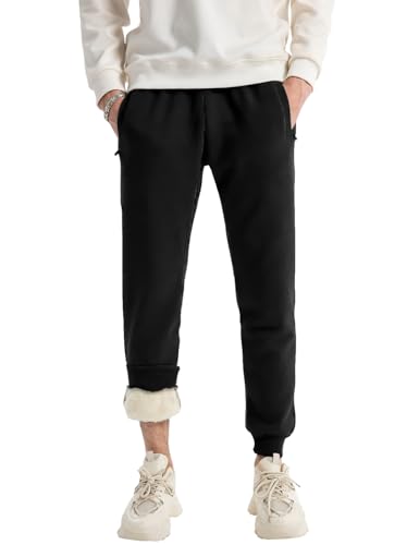 Vanchenl Herren Winter Warm Casual Fleece Sweatpants Kordelzug Sherpa Gefüttert Sweatpants Sportliche Joggerhose mit Taschen Schwarz XL von Vanchenl