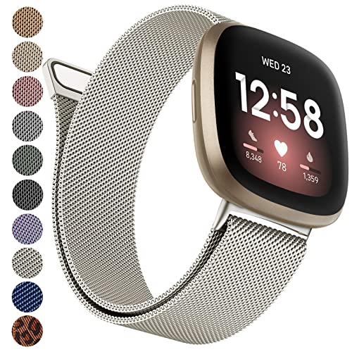 Fitbit-kompatibles Netzschlaufen-Armband – Versa 3/4 & Sense/Sense 2 Armband für Damen und Herren (Edelstahl, Sternenlicht, klein) von Vancle