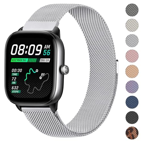 Vancle 20 mm Armband für Amazfit GTS/GTS 2 Mini/GTS 4 Mini/GTS 2/ GTS 2e/ GTS 3/ GTS 4 Damen Herren, Ersatz-Armbänder aus Edelstahl mit Magnet für Amazfit GTR Mini/Amazfit Active, silber von Vancle