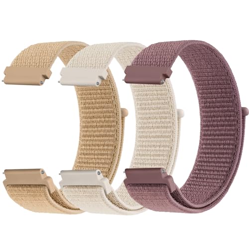 Vancle 3Pack für 20mm Armband Nylon Uhrenarmband mit Schnellverschluss Geeignet Ersatzarmband 20mm für Damen Herren(Starlight/Milchtee/Violett) von Vancle