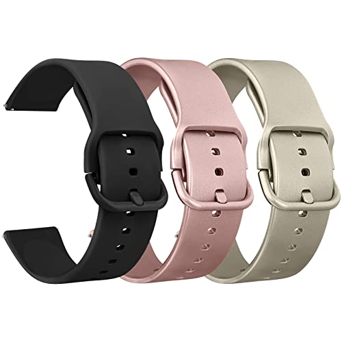 Vancle 3Pack für 20mm Armband Silikon Uhrenarmband mit Schnellverschluss geeignet Ersatzarmband für Damen Herren(Schwarz/Roségold/Gold) von Vancle