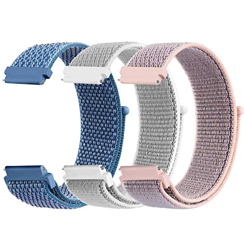 Vancle 3Pack für 22mm Armband Nylon Uhrenarmband mit Schnellverschluss Geeignet Ersatzarmband 22mm für Damen Herren(Grau/RosaSand/Blau) von Vancle