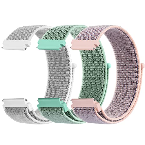 Vancle 3Pack für 22mm Armband Nylon Uhrenarmband mit Schnellverschluss Geeignet Ersatzarmband 22mm für Damen Herren(Grau/RosaSand/Grün) von Vancle