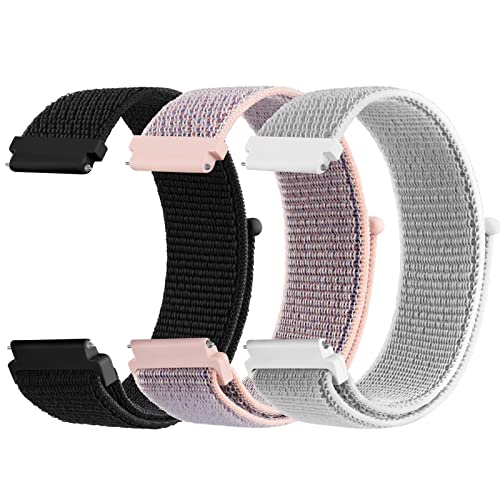 Vancle 3Pack für 22mm Armband Nylon Uhrenarmband mit Schnellverschluss Geeignet Ersatzarmband 22mm für Damen Herren(Grau/Schwarz/RosaSand) von Vancle